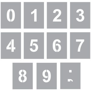 CYFRY 0-9 oraz znaki "," i "." - zestaw szablonów do znakowania (ARIAL)